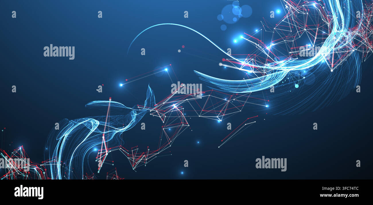 Abstract science background with digital plexus waves and particle connections. Vector Stock Vector