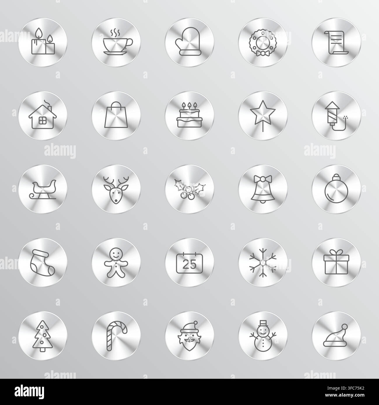 A collection of silver circular buttons Stock Vector