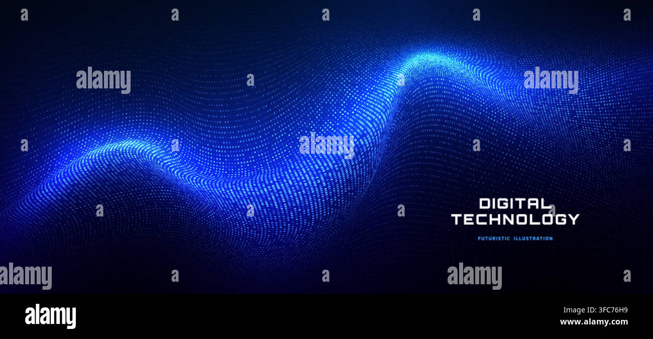 Futuristic particle flow creates abstract tech visualization. Stock Vector