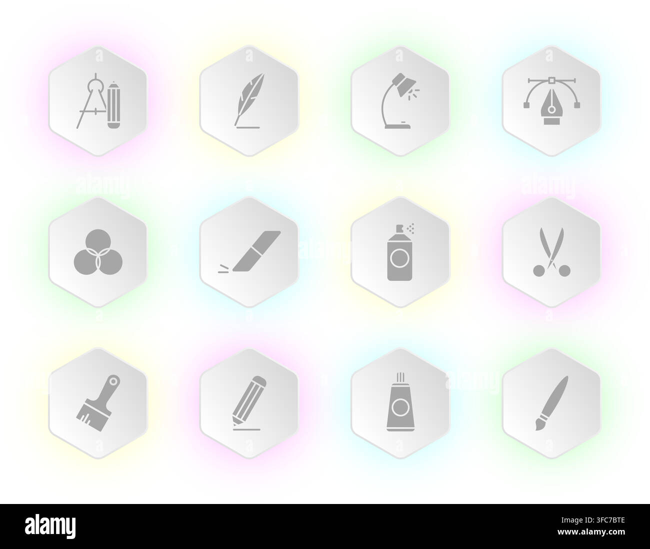 A collection of twelve hexagonal buttons Stock Vector