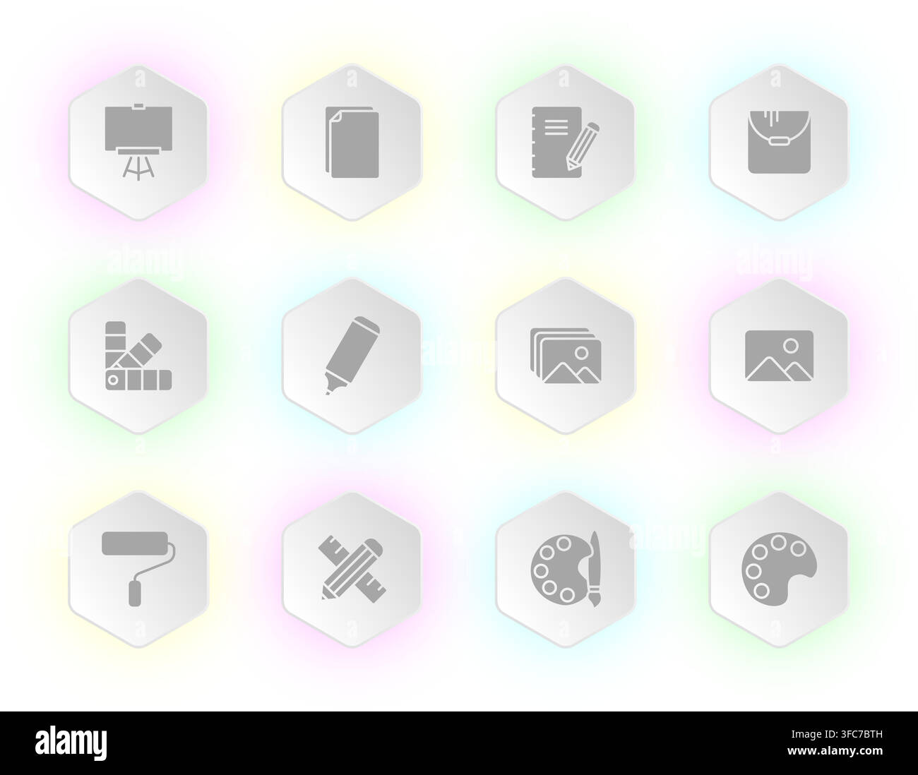 Twelve white hexagonal buttons Stock Vector