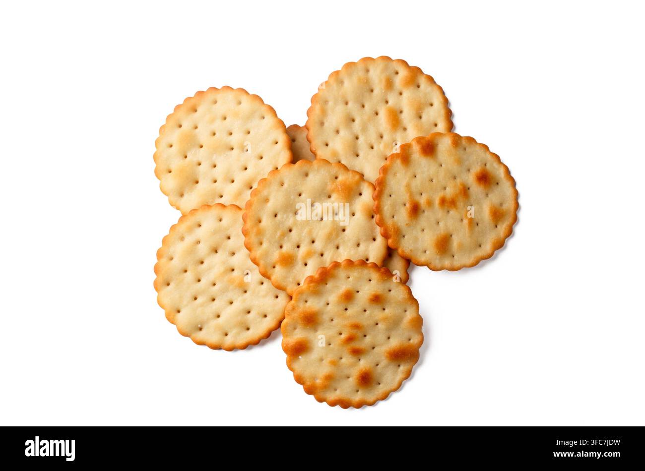 Crispy Golden Round Crackers Isolated on White Background Stock Photo