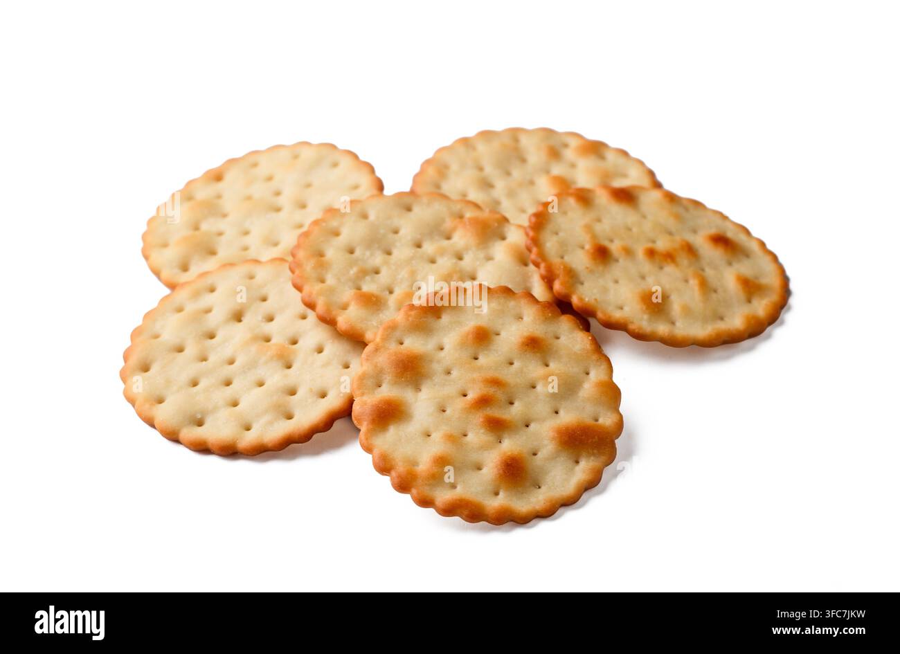 Crispy Golden Round Crackers Isolated on White Background Stock Photo