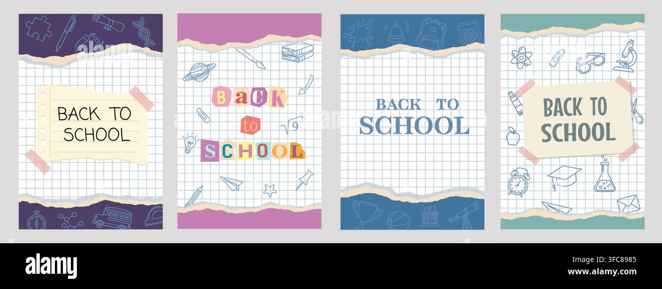 Vertical banners Back to School with torn paper Stock Vector
