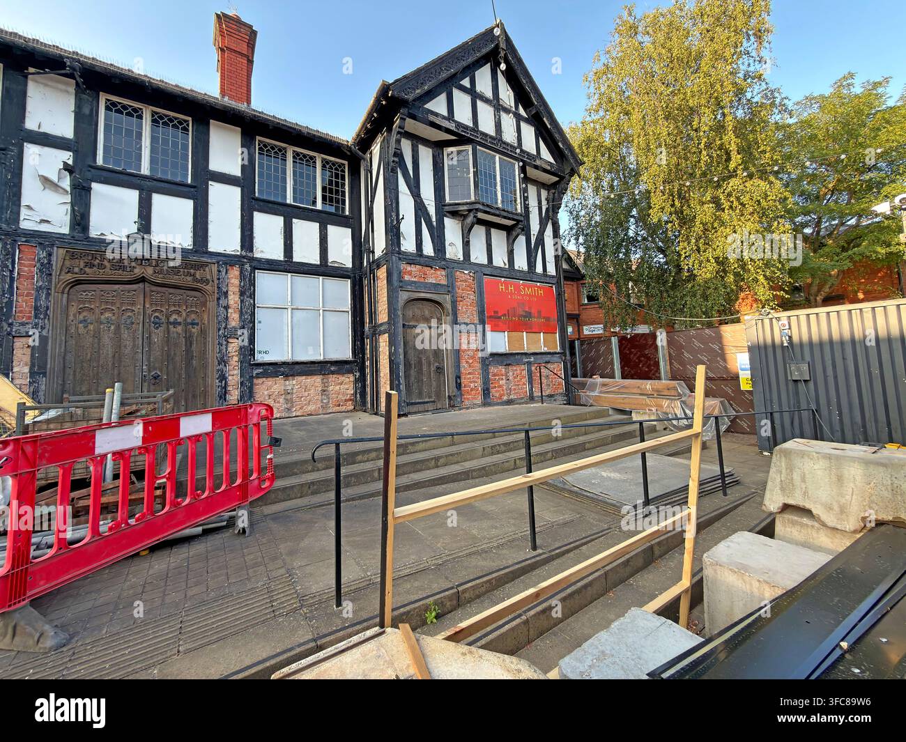 Historic Northwich Library under major heritage refurbishment at 89 Witton Street, Northwich, Cheshire, in August 2026. Stock Photo