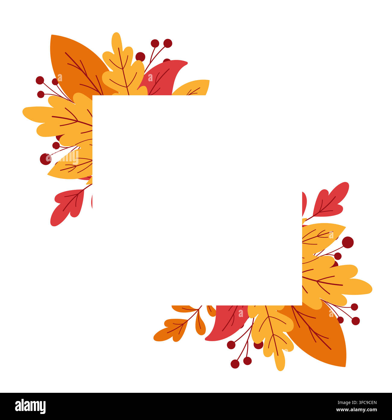 Square frame with autumn leaves and copy space. Vector decorative border for cards, invitations, labels, packaging, social media Stock Vector