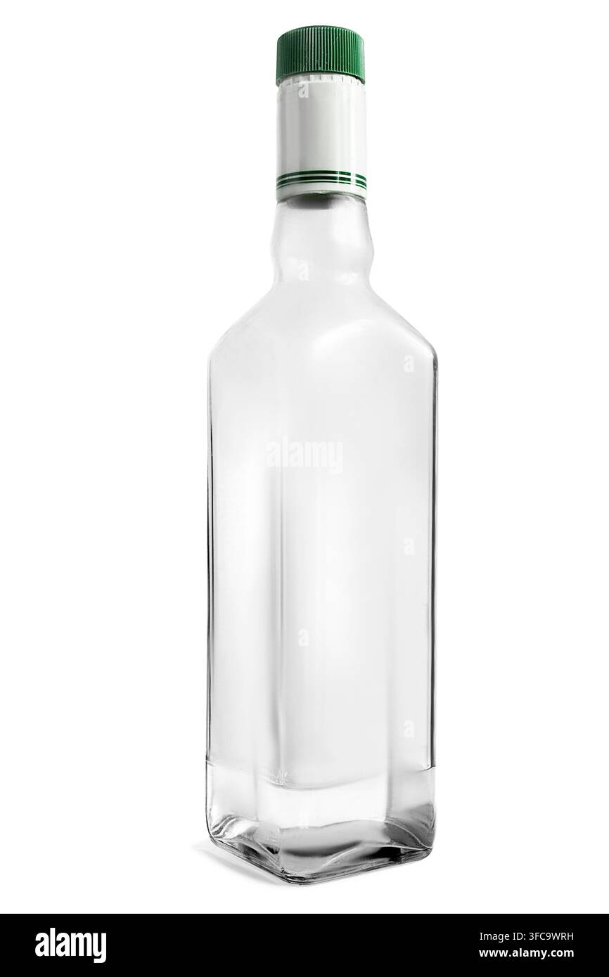 Empty gin glass bottle isolated on white background Stock Photo