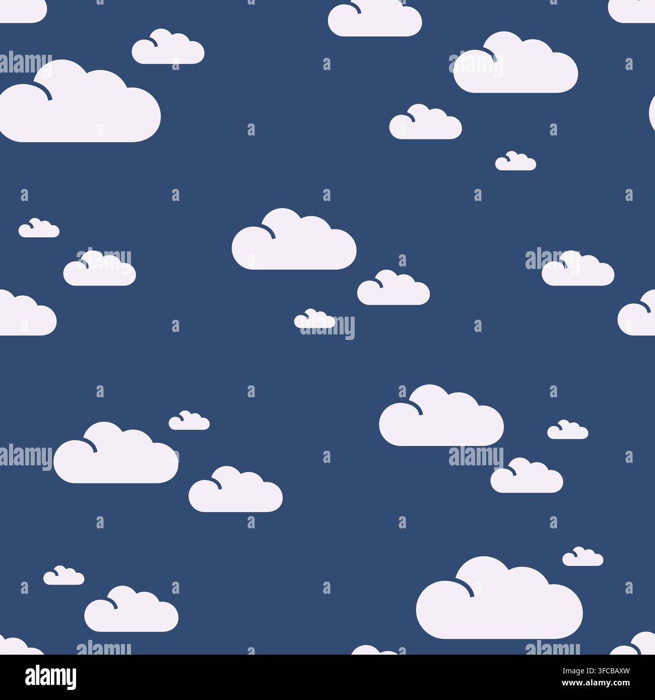 Seamless vector simple cloud pattern in a chaotic order on a dark blue background. Vector illustration Stock Vector