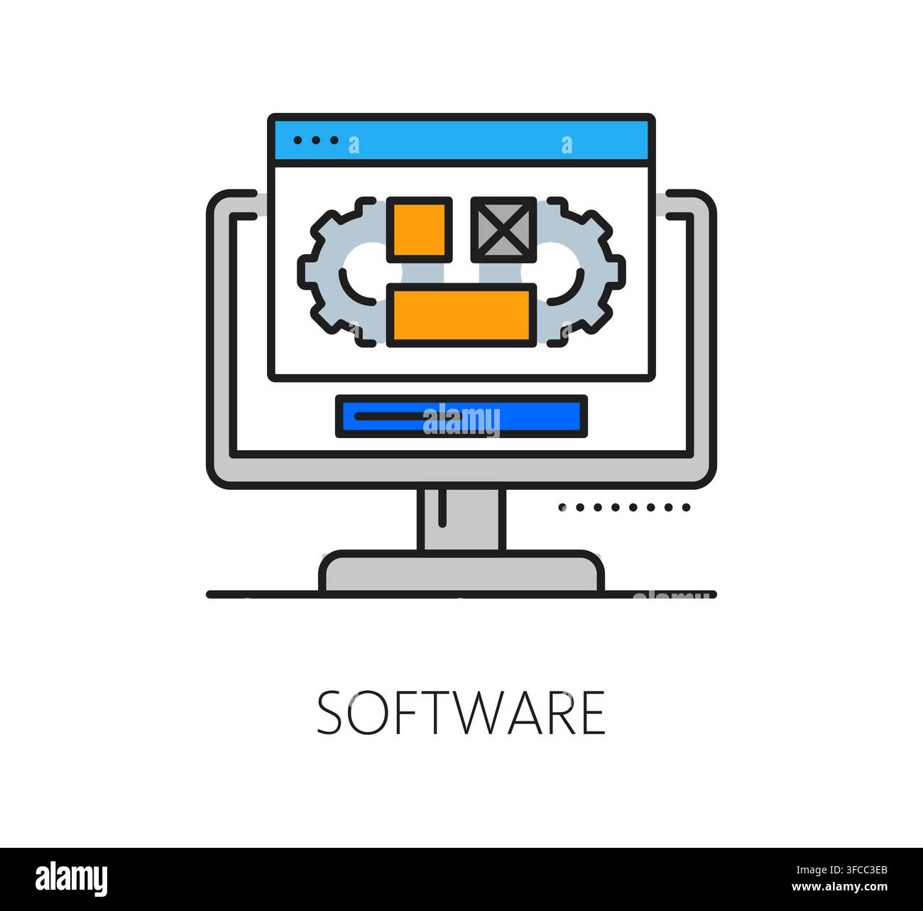 Software program code line icon or pictogram. Computer system programing line sign, software development icon. Program code technology pictogram Stock Vector