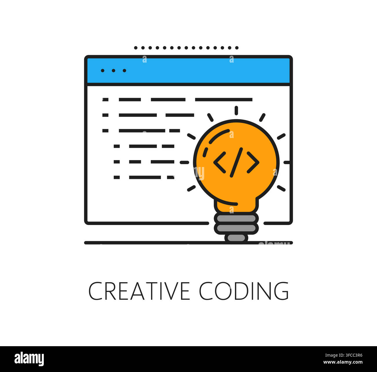 Software coding creative program code line icon or sign. Application development lineart sign, program code technology icon. Software programing symbol Stock Vector