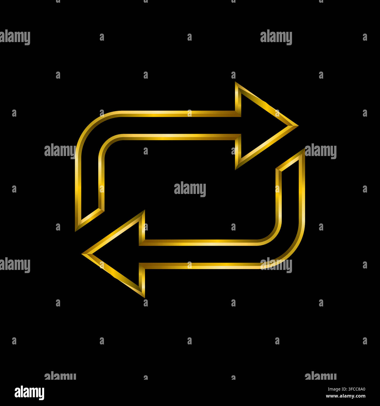 Repeat icon, golden metallic thin 3d lines, vector illustration collection. Stock Vector