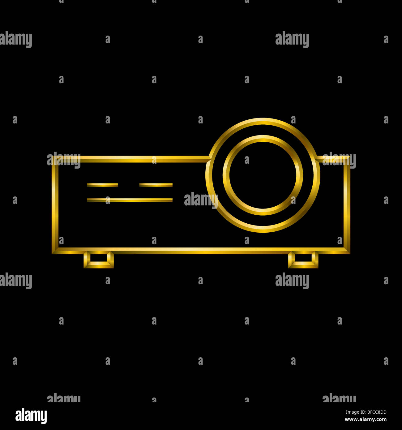 Projector icon, golden metallic thin 3d lines vector illustration collection. Stock Vector