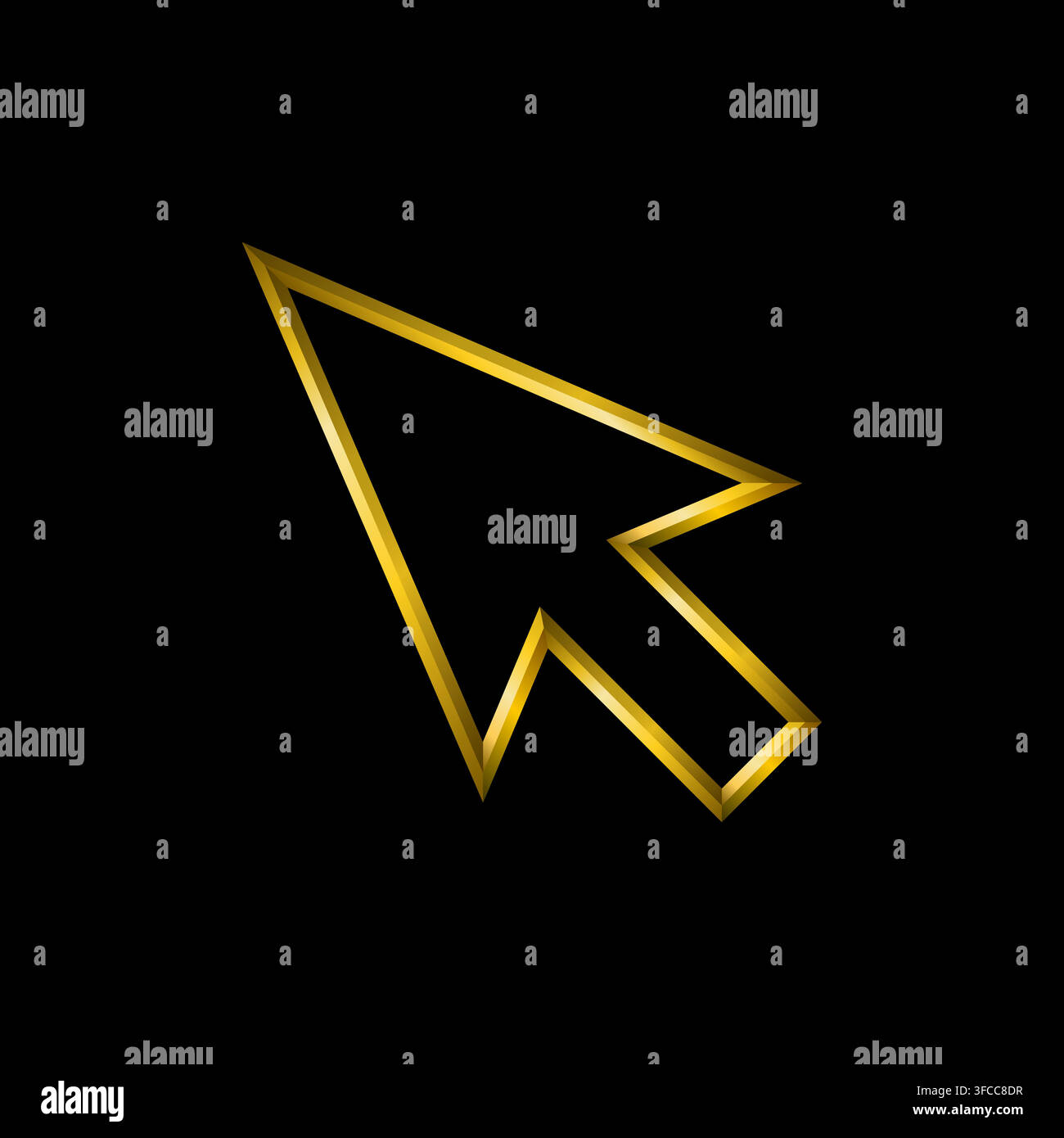 Computer cursor icon, golden metallic thin 3d lines vector illustration collection. Stock Vector
