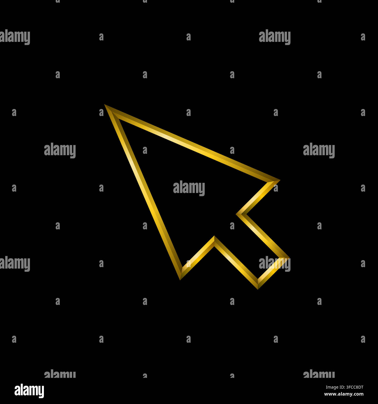 Computer cursor icon, golden metallic thin 3d lines vector illustration collection. Stock Vector
