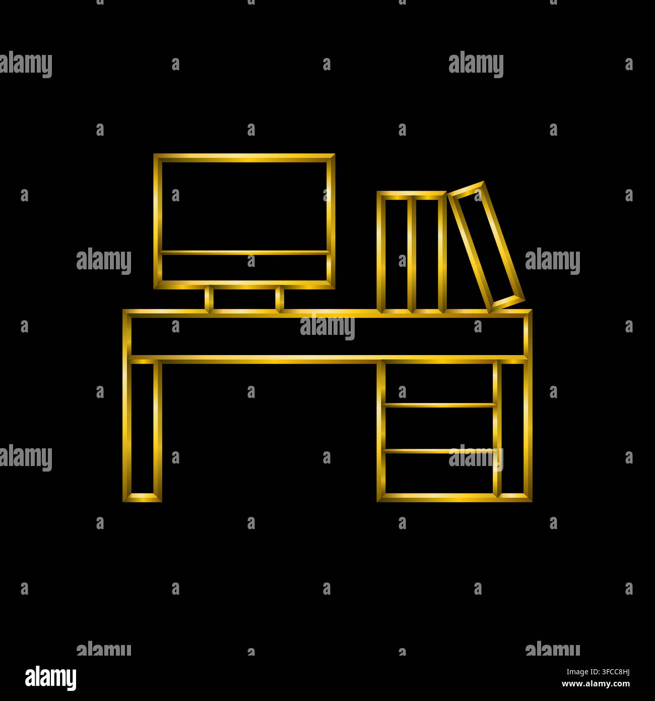 Work space table icon, golden metallic thin 3d lines collection. Stock Vector