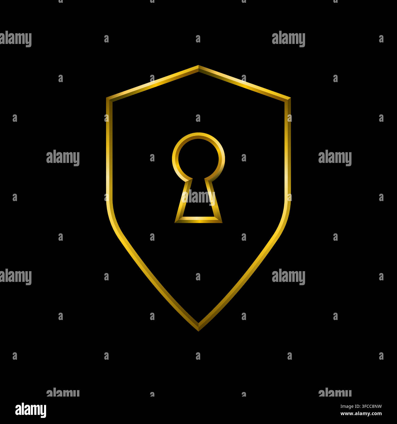 Security shield icon. Metallic gold icons set collection. Stock Vector