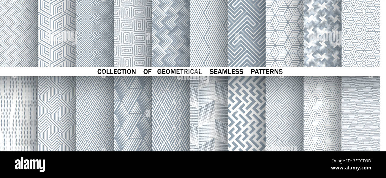 Geometric set of seamless gray and white patterns. Simple vector graphics Stock Vector