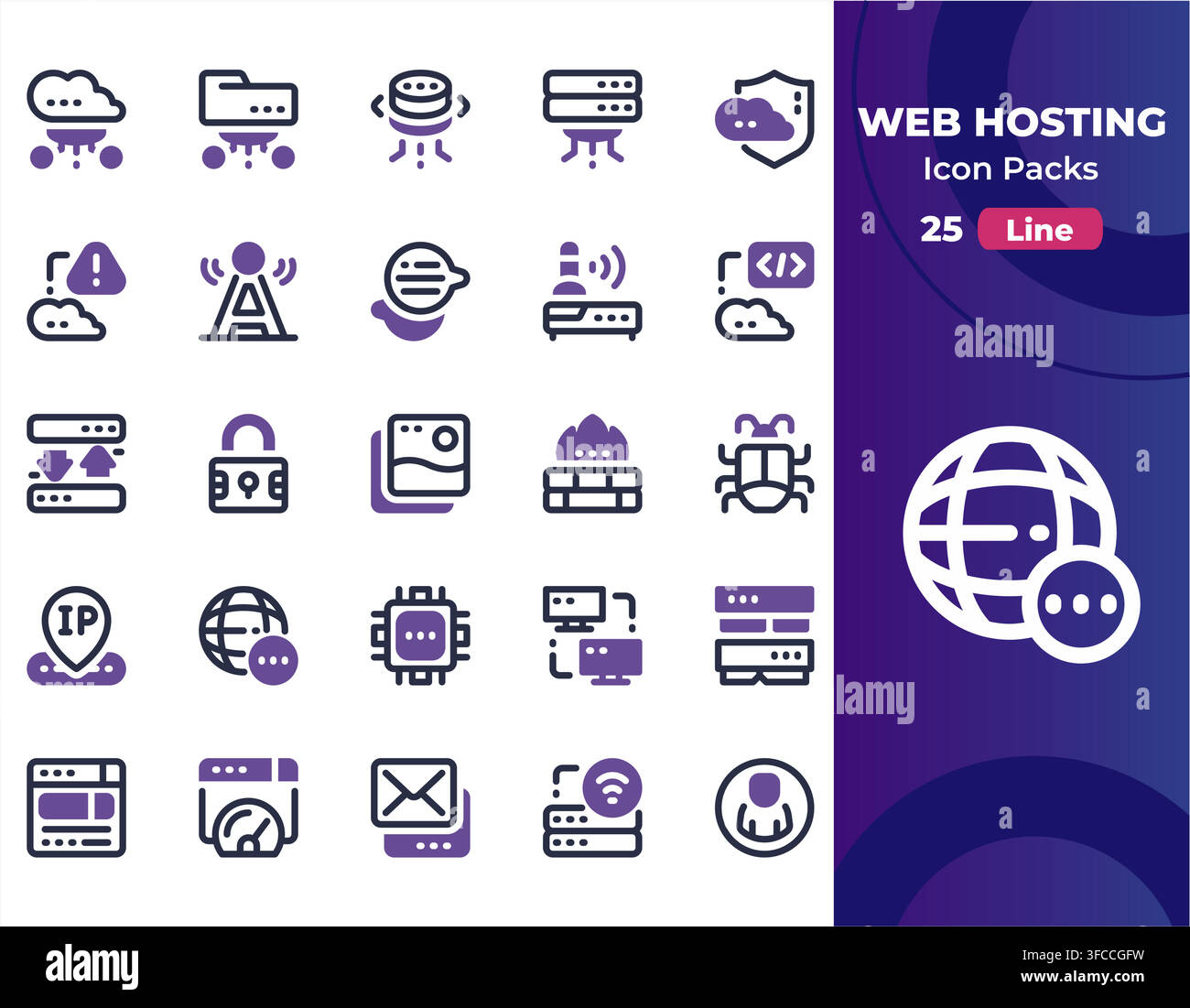 Web Hosting Line Icon Set Vector Illustration Stock Vector