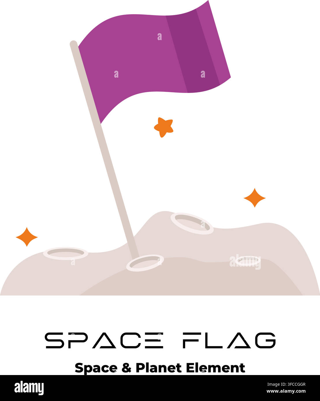 Space Flag on Moon Surface Vector Illustration Stock Vector