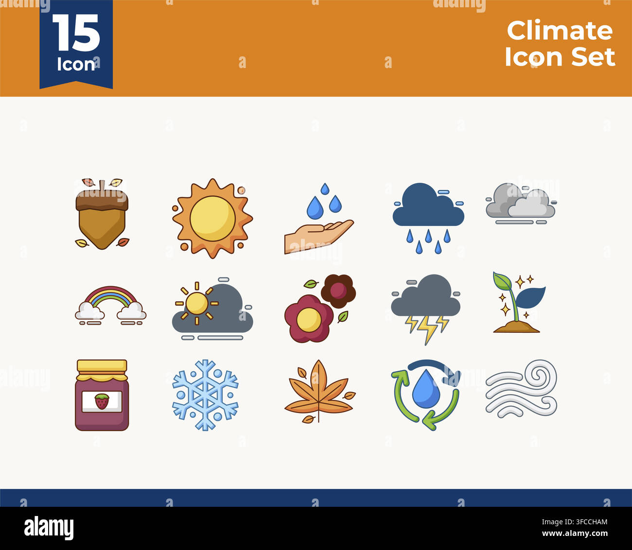 Simple climate icons displayed on a clean background Stock Vector