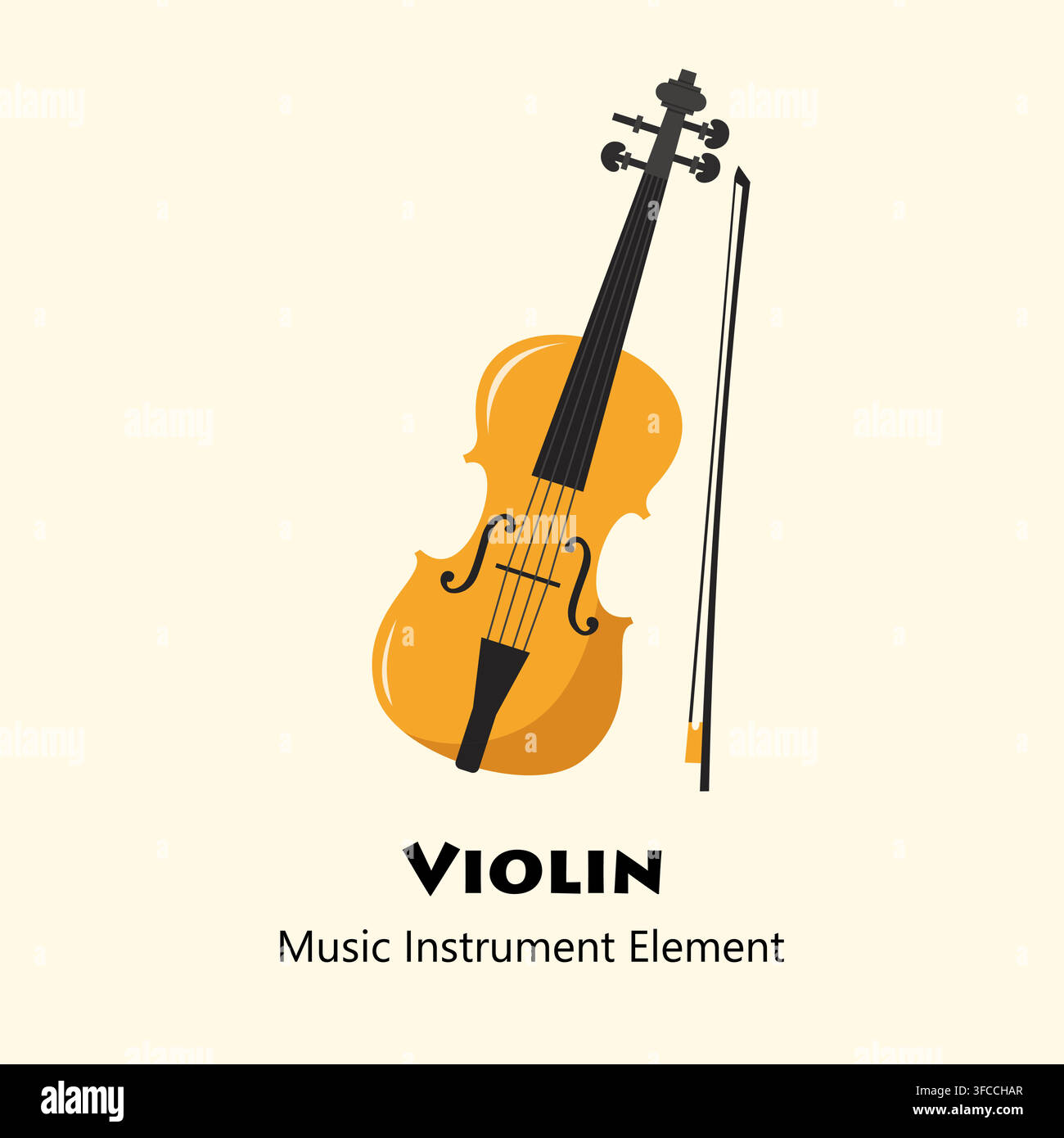 Violin and Bow Musical Instrument Vector Illustration Stock Vector