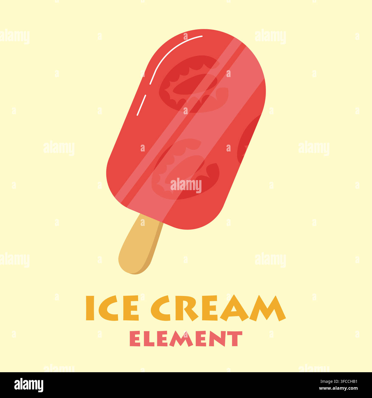 Strawberry popsicle ice cream flat vector illustration Stock Vector