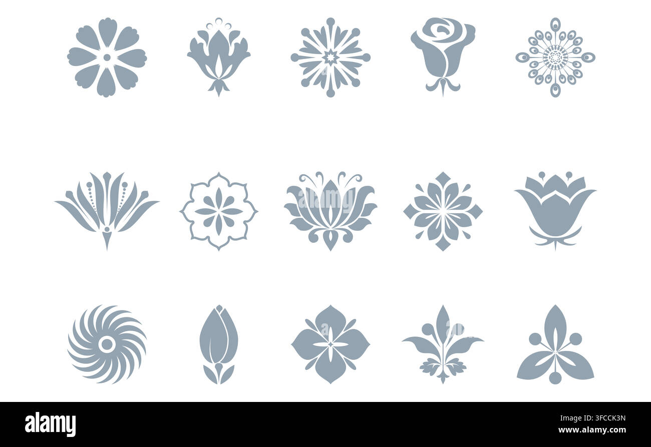 Flower icons set. Isolated elements for design. Vector graphics. Flower collection Stock Vector