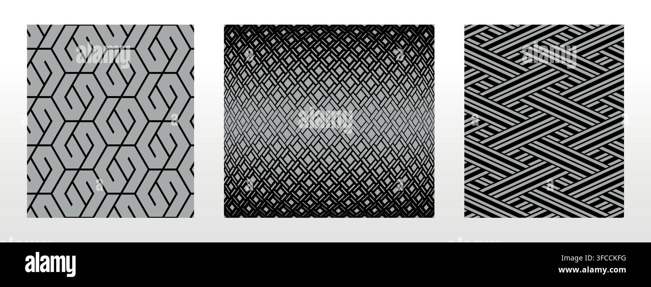 Geometric set of seamless black and gray patterns. Simple vector graphics Stock Vector