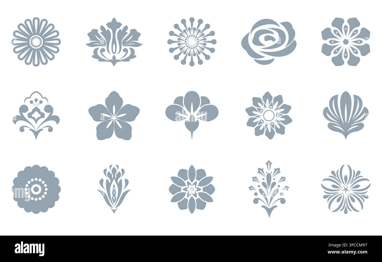 Flower icons set. Isolated elements for design. Vector graphics. Flower collection Stock Vector