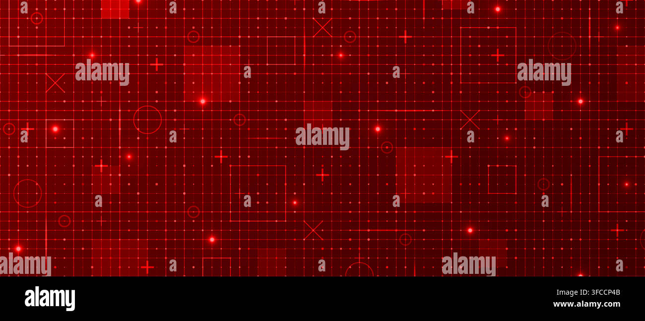 Red fui HUD grid background. Hi tech GUI digital dashboard interface. Futuristic VR game ai screen. Mesh pattern in blueprint style. Vector illustrati Stock Vector