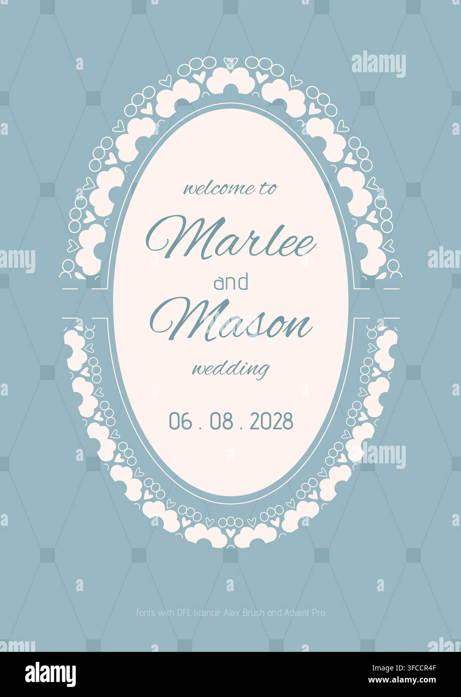 Vertical wedding invitational lace border frame. Stock Vector