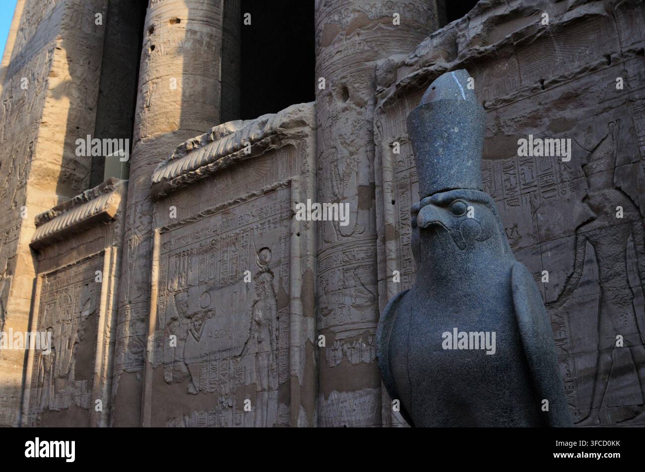 Statue of Horus in the courtyard of the Temple of Edfu. Egypt. Stock Photo