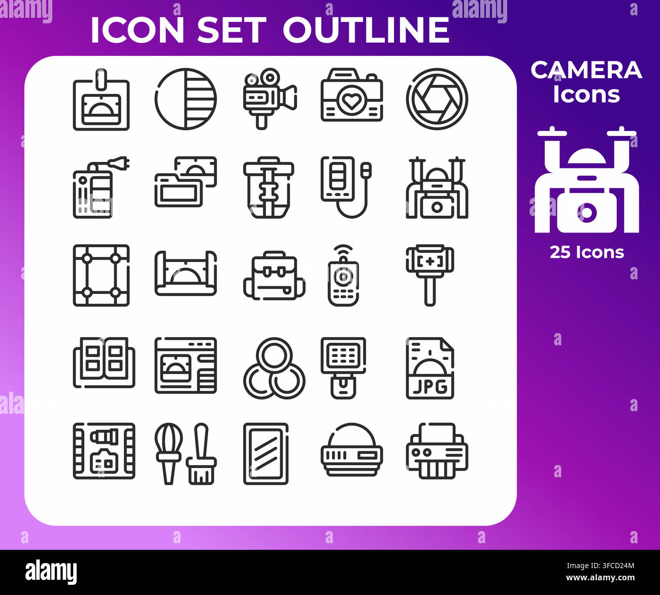 Clean minimalist camera icons in thin line style Stock Vector