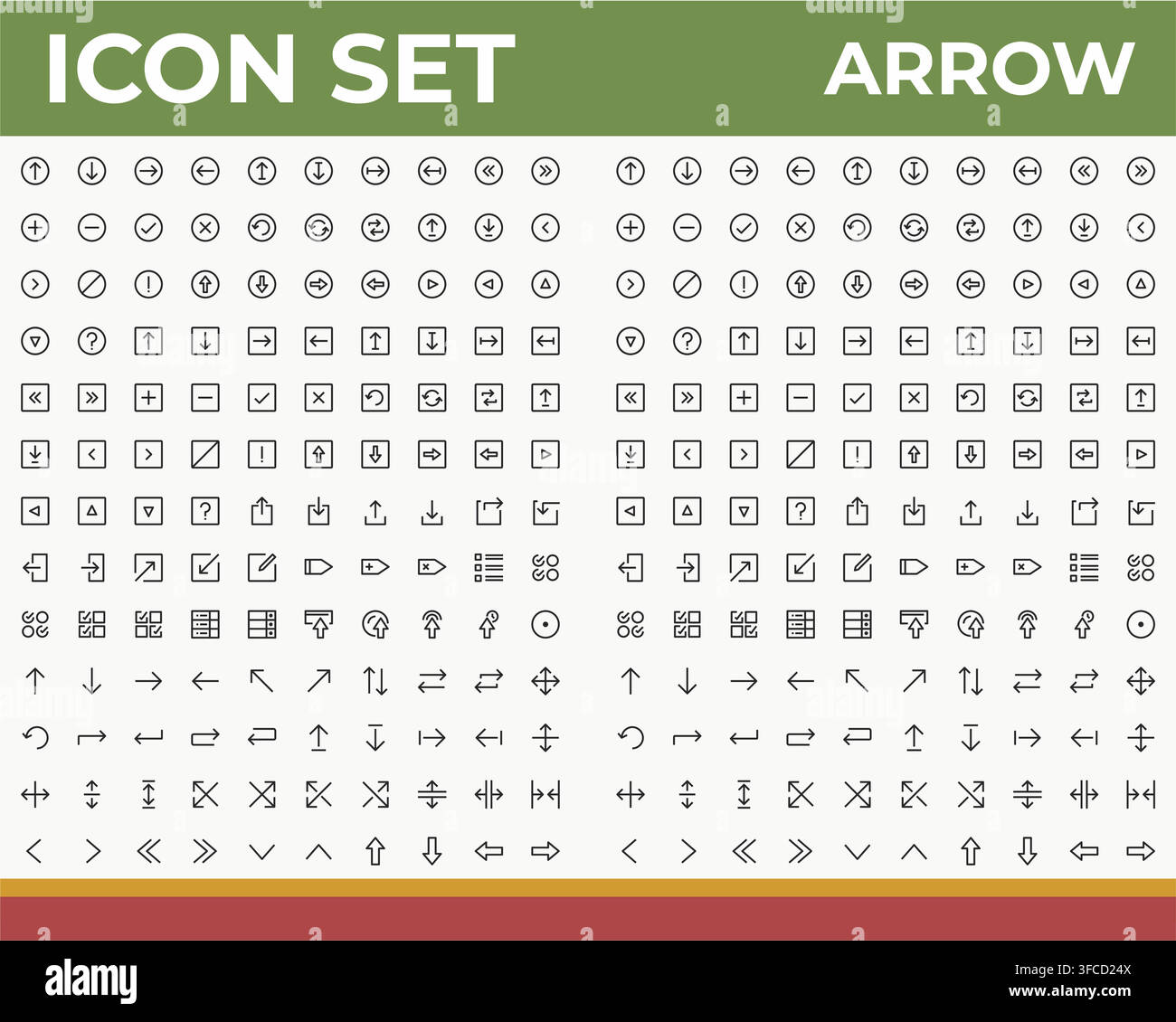 Large collection of line arrow icons and navigation symbols Stock Vector