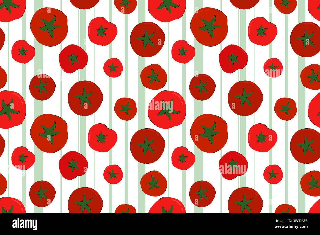 Tomatoes Seamless Pattern. Flat organic red tomatoes pattern. Healthy food design for recipe, fabrics, textile packaging, cooking designs. Stock Vector