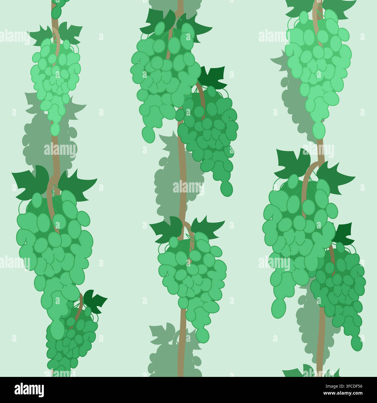 Pattern with green grapes. Background with vines on a green background. Seamless vector pattern. Vector illustration Stock Vector