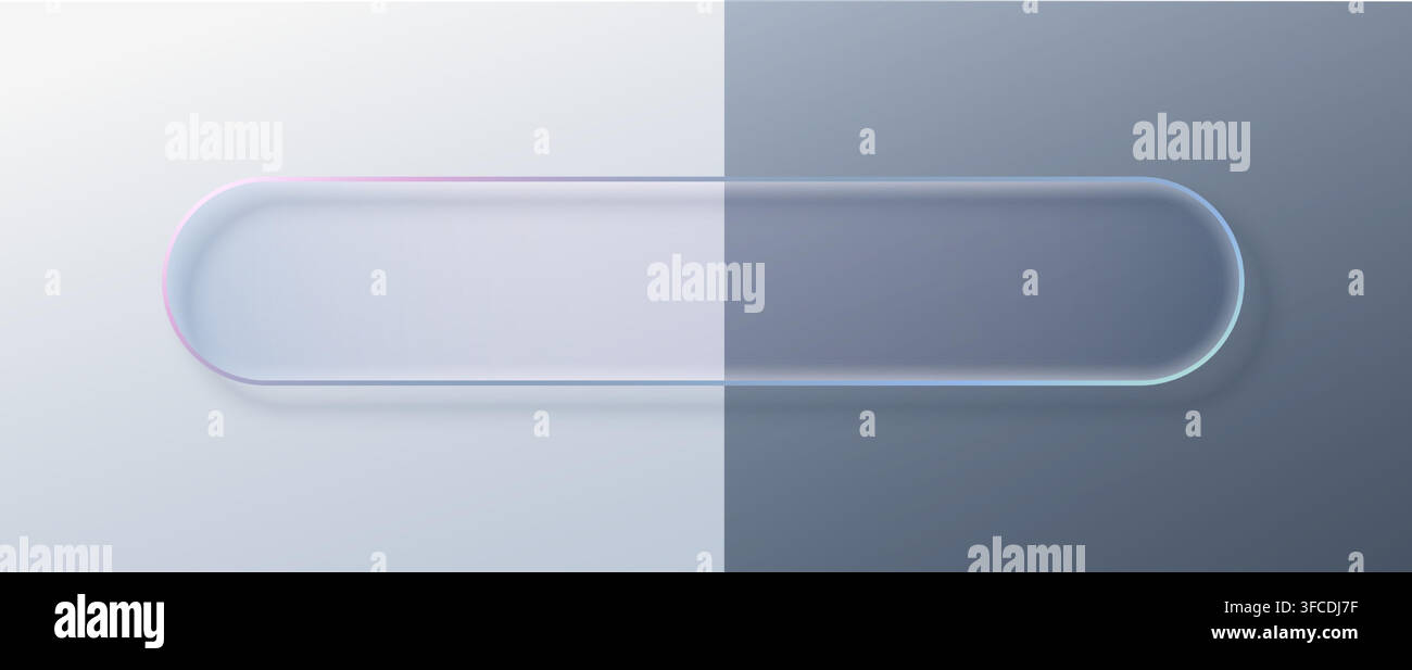 Transparent glass button with glossy frame effect for modern UI design. Digital interface element featuring sleek geometric shapes and futuristic tech Stock Vector
