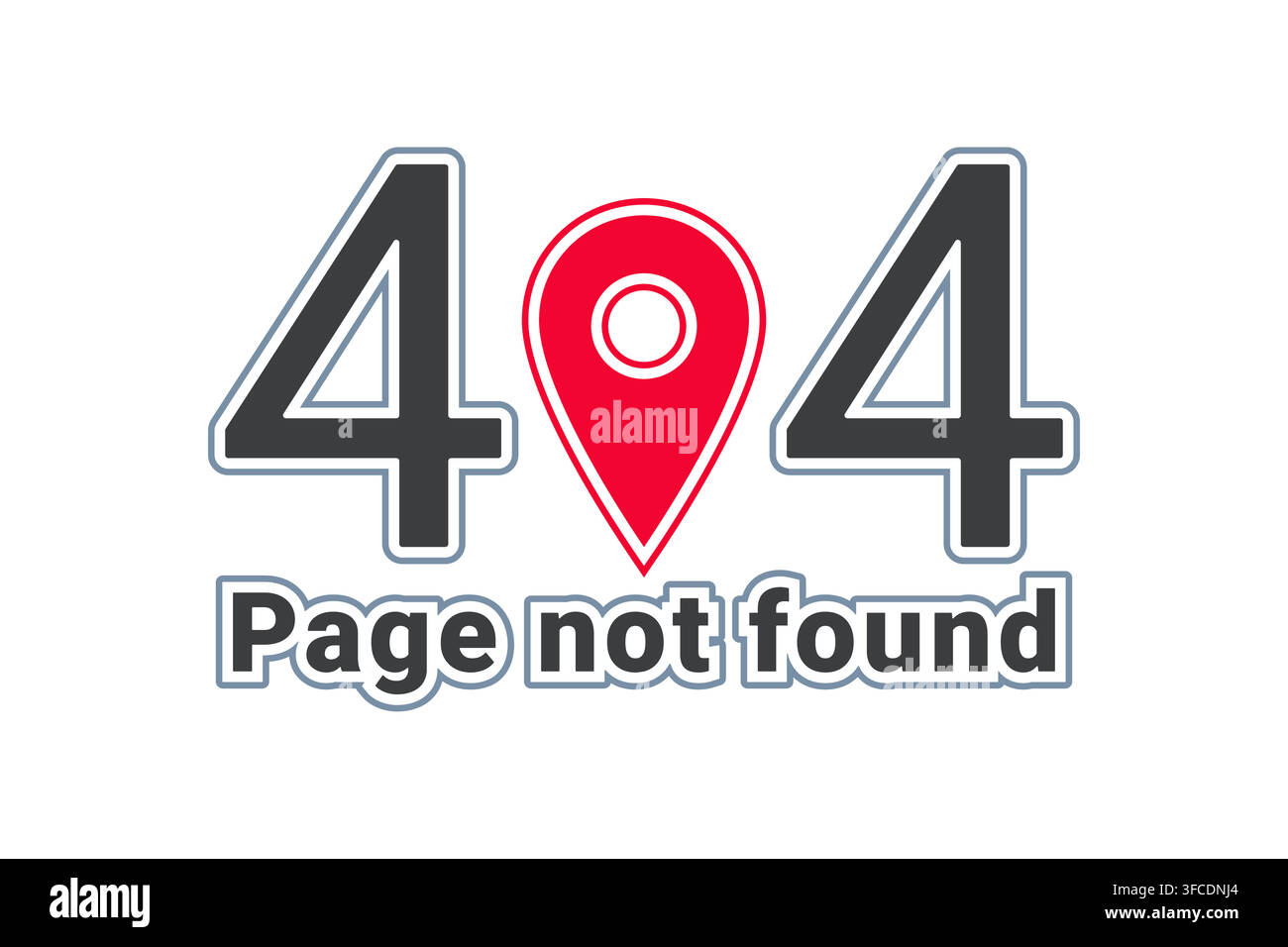 Image for page 404 with red pin icon and text Page not found. Isolated illustration. Vector illustration Stock Vector