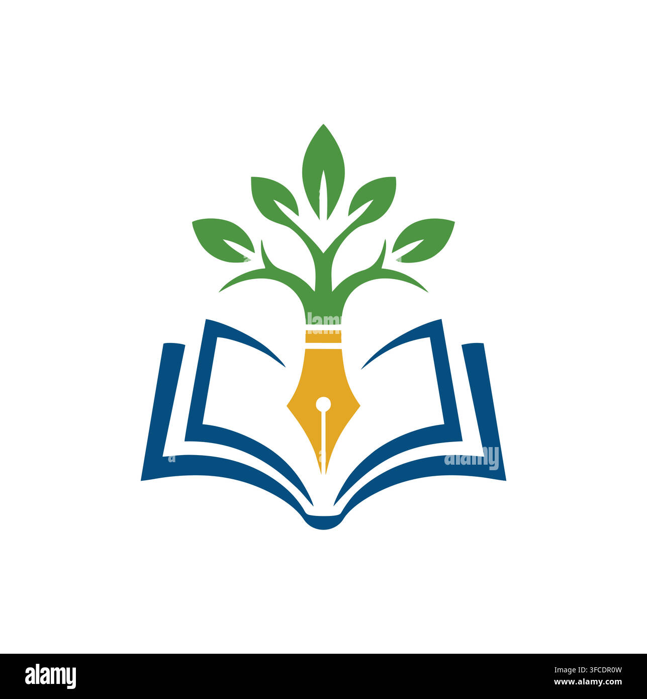 Modern Education Tree Sprout Pen Nib Open Book Knowledge Logo Stock Vector