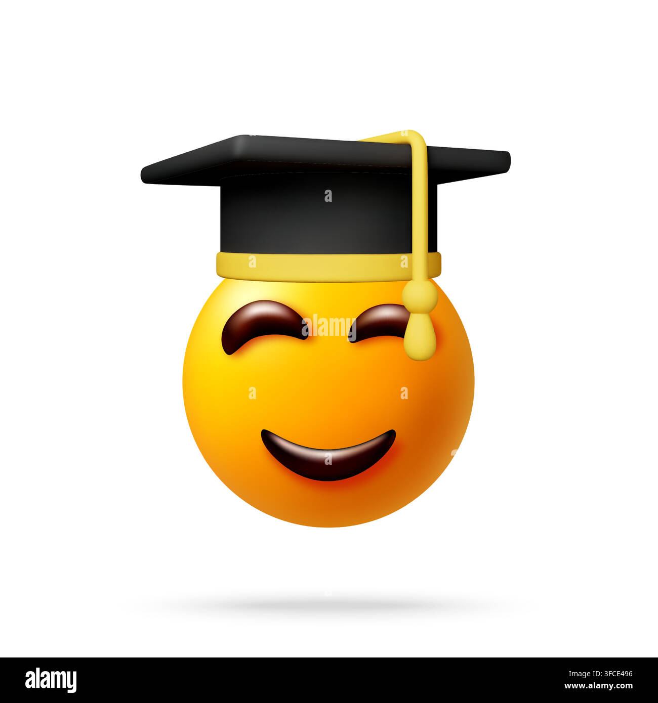 Smiling emoji face with graduation cap 3d Stock Vector