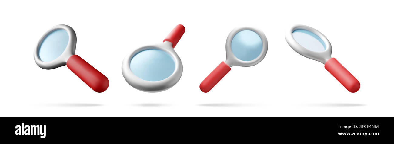 Magnifying glass icon set in 3d style Stock Vector