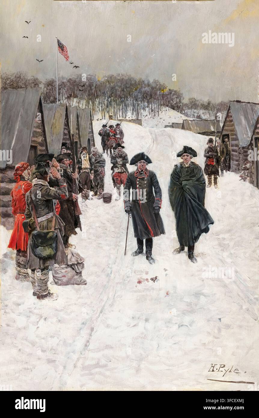 George Washington and Baron von Steuben at Valley Forge, painting in oil on illustration board by Howard Pyle, 1899 Stock Photo