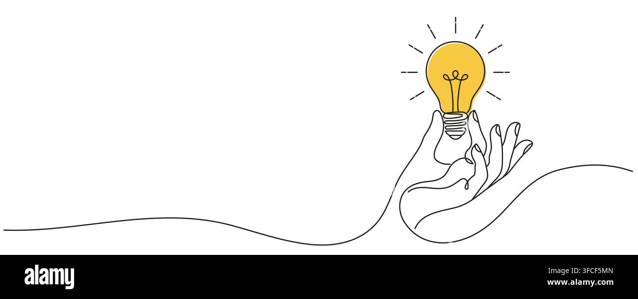 Hand Holding Light Bulb One Line Art. Editable Stroke. Stock Vector