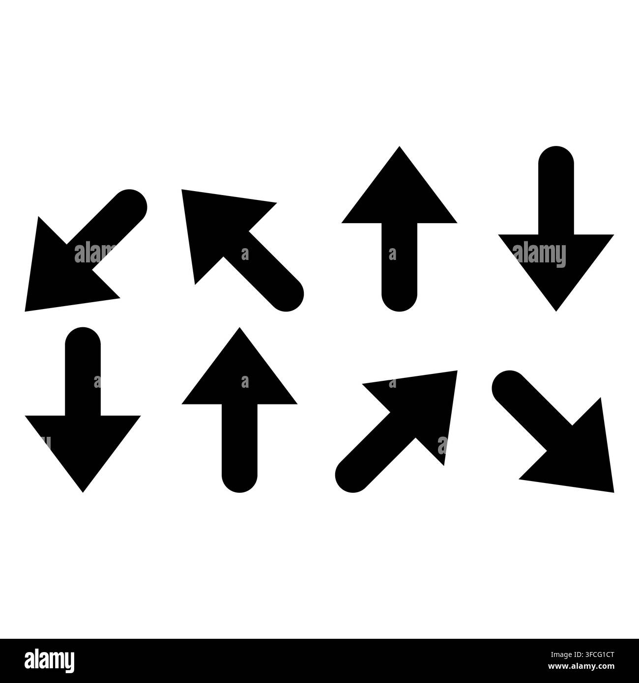 Collection of minimalist black bold arrow vectors isolated on white background. Perfect for web design, app interfaces, infographics, maps Stock Vector