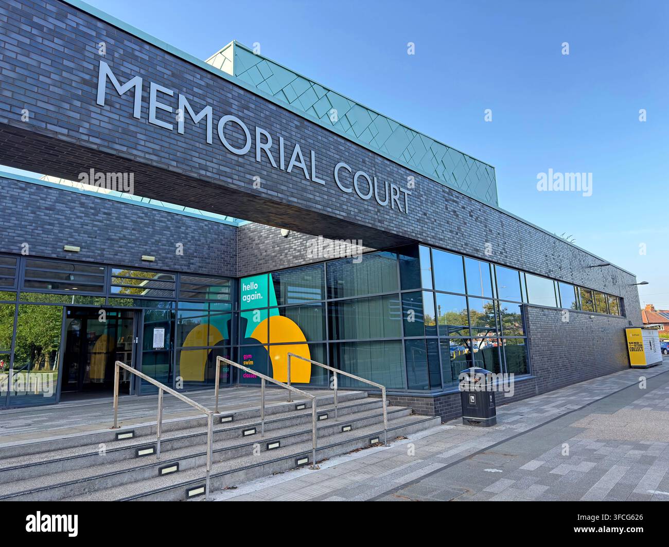 Northwich Memorial Court leisure and entertainment centre entrance, Northwich, Cheshire, England, UK Stock Photo