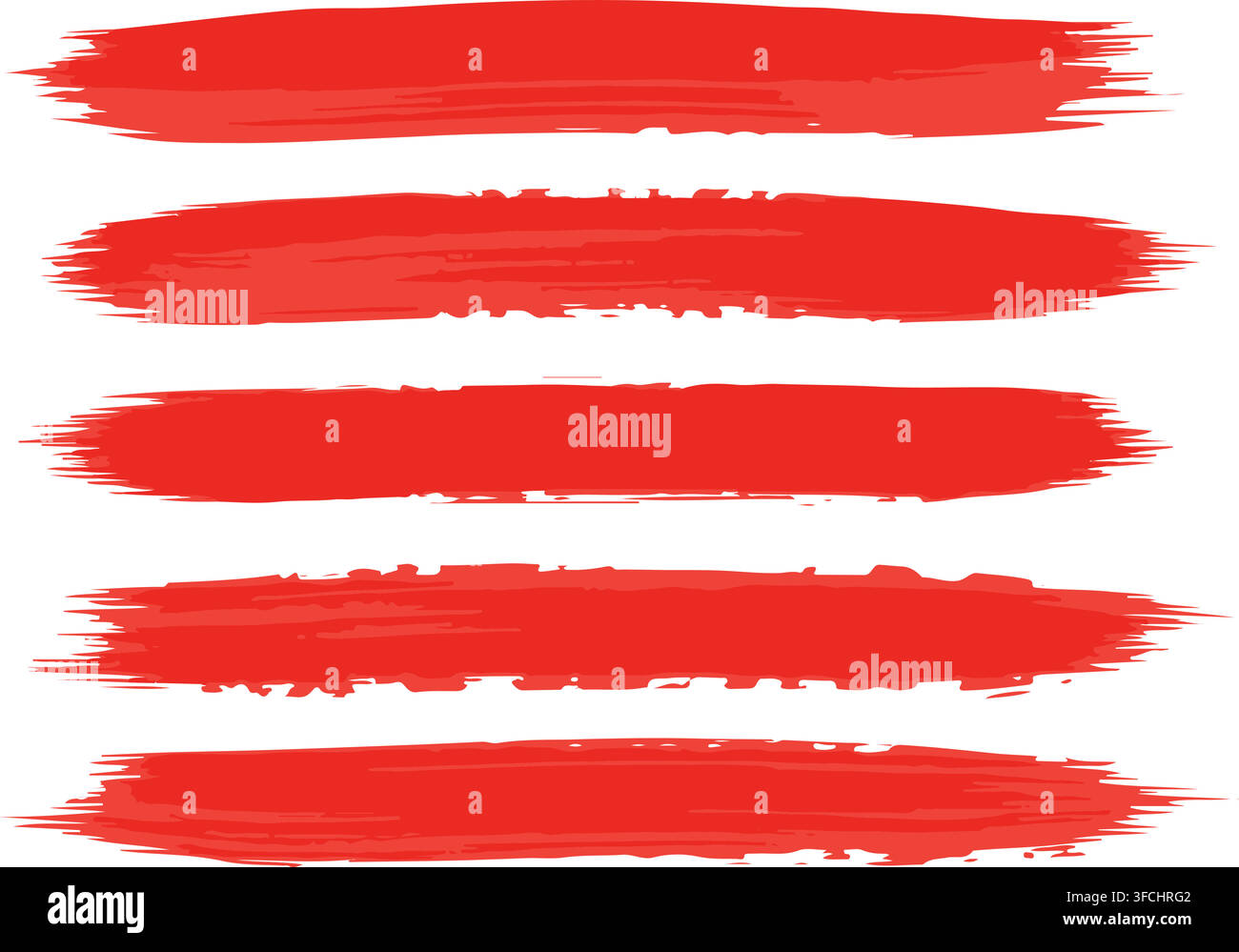 Set of abstract red grunge paint brush strokes for artistic design elements and creative backgrounds. Stock Vector