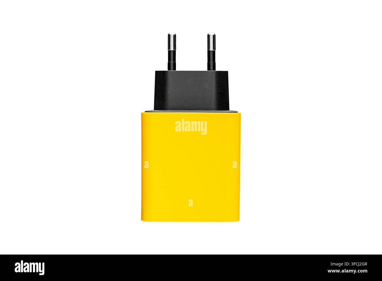 adapter for charger with USB and Type C connector, yellow, on isolated or white background close-up Stock Photo