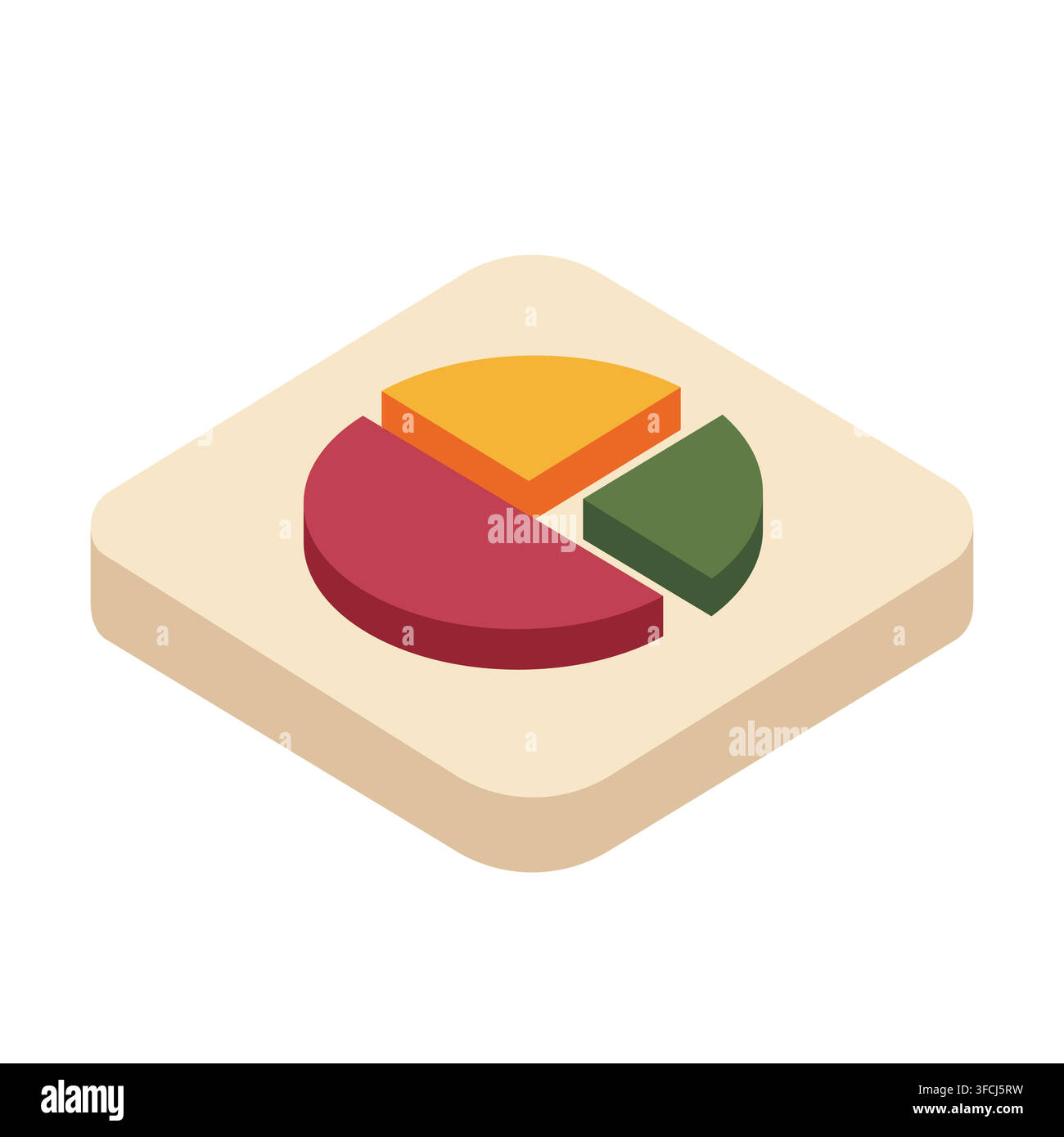 Isometric 3D Pie Chart Icon for Business Data Visualization and Analytics on white background isolated Stock Vector