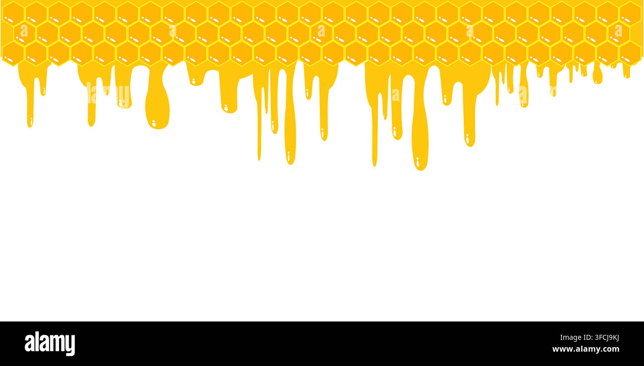 Honey Drip With Honeycomb Hexagon Background Stock Vector