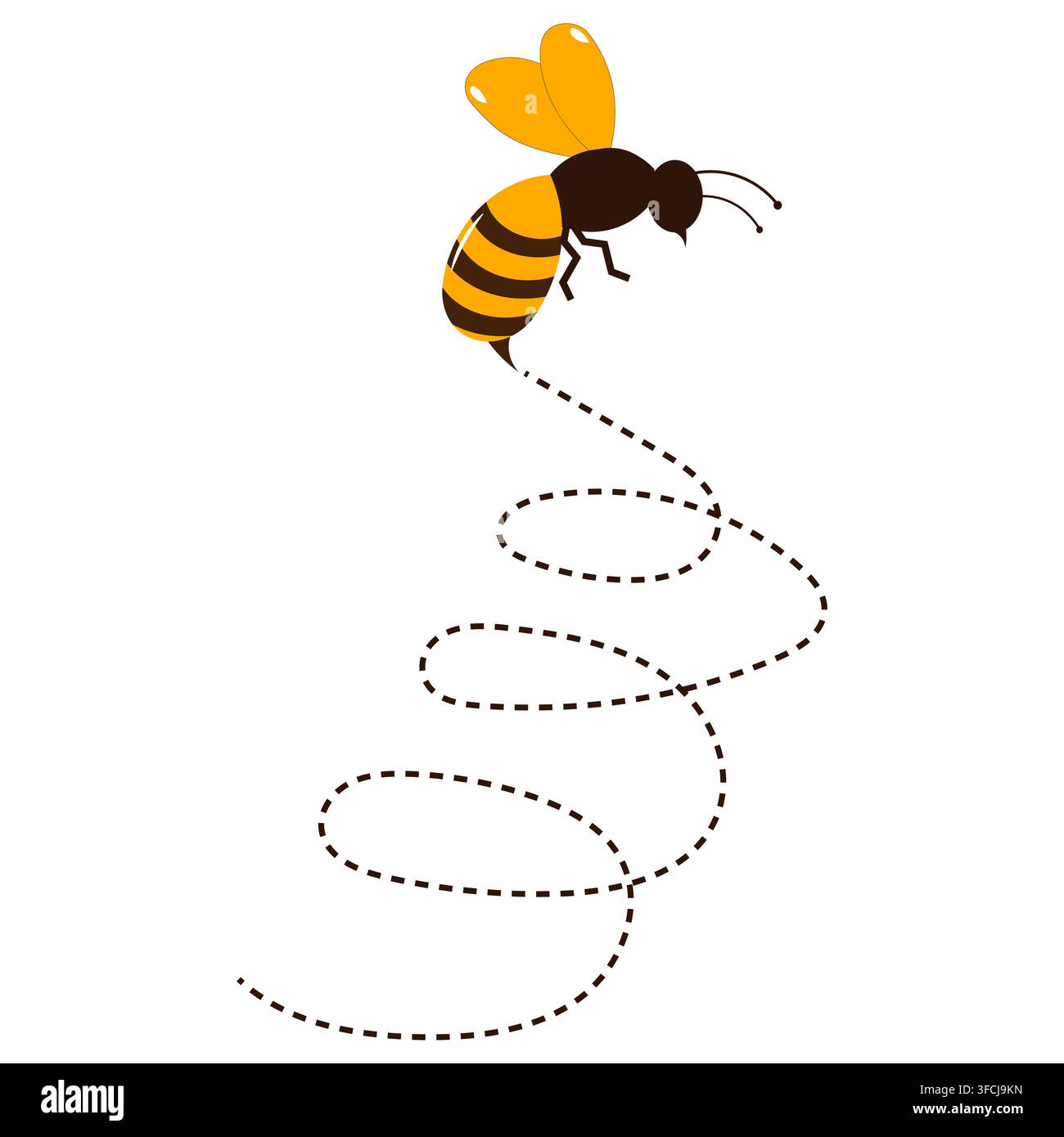 Cute Flying Bee with Dotted Trail Line Stock Vector